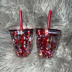 2- 🆕 Red Glitter Tumbler Cups with Straws